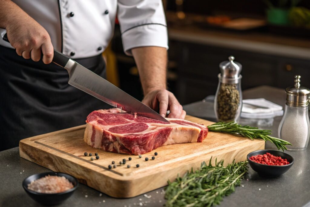 preparing the tomahawk steak